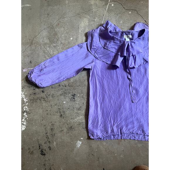 Vintage Silk Top, 90s Ruffled, Purple - Picture 1 of 6